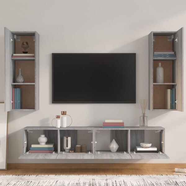 vidaXL 4 Piece TV Cabinet Set Grey Sonoma Engineered Wood