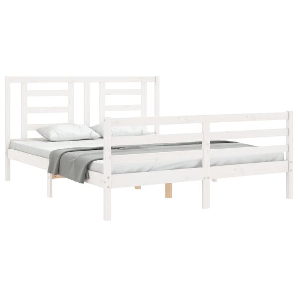 vidaXL Bed Frame without Mattress White King Size Solid Wood