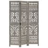 vidaXL Hand Carved 3-Panel Room Divider Grey 120x165 cm Solid Mango Wood