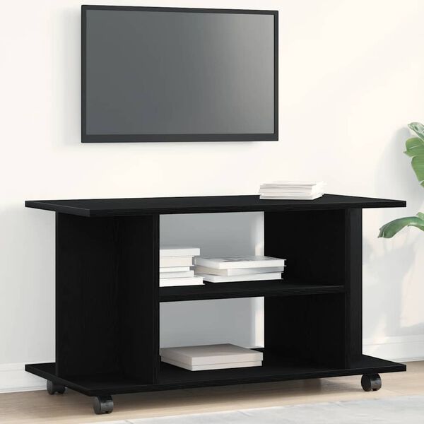 vidaXL TV Cabinet with Castors Black Oak 80x40x45 cm Engineered Wood