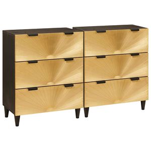 vidaXL Sideboard 2 pcs Black and Gold 60 x 33 x 75 cm Solid mango wood