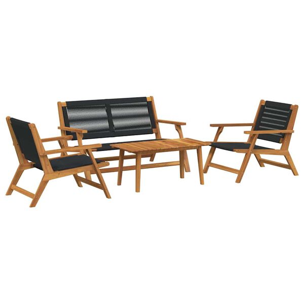 vidaXL Garden Chairs with Table 4 pcs Black Solid Acacia wood