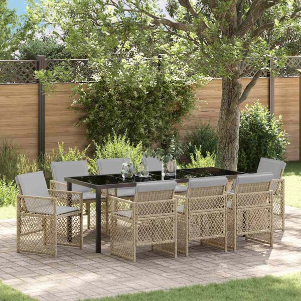 vidaXL Garden Dining Set 9 pcs Beige Poly Rattan