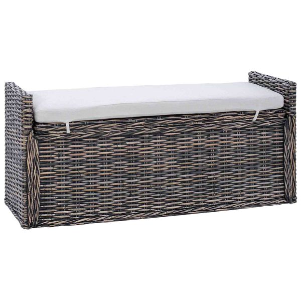 vidaXL Storage Bench with Cushion Black Wash 110 x 40 x 50 cm Rattan