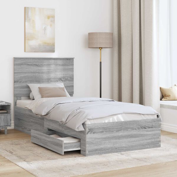 vidaXL Bed Frame Grey Sonoma and Silver 75 x 190 cm Engineered Wood