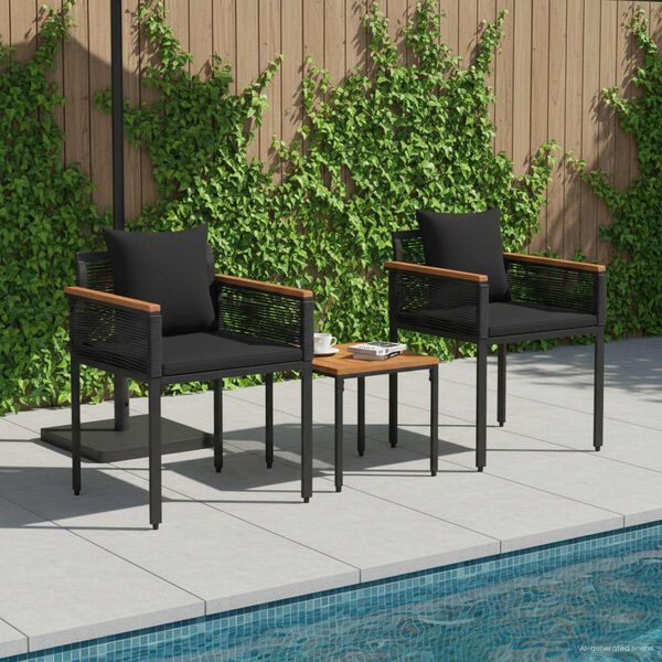 vidaXL Outdoor Furniture Set with Cushion 3 pcs Black PE Rattan