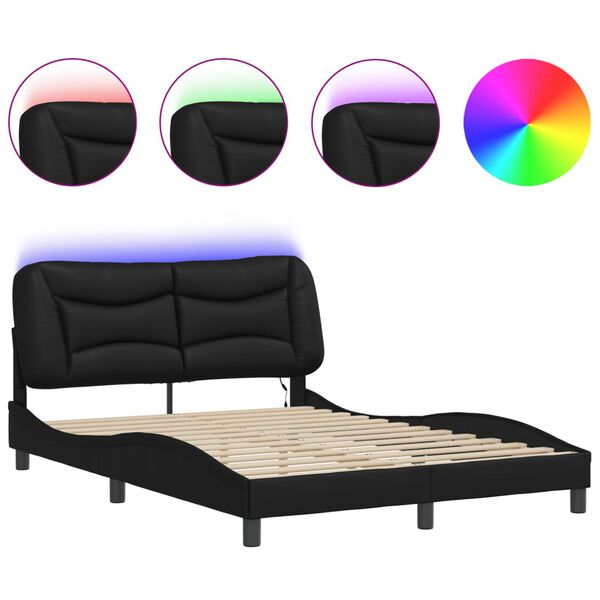 vidaXL Bed Frame with LED without Mattress "Hvar" Black 140x190 cm