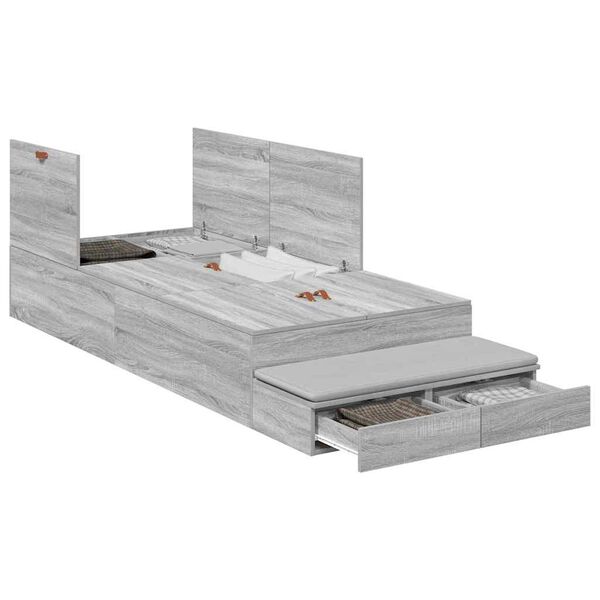 vidaXL Storage Bed Frame with Drawer Grey Sonoma 80 cm Engineered Wood