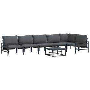 vidaXL Garden Sofa Set with Cushion 7 pcs Black Steel