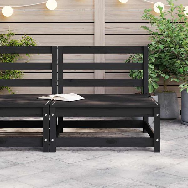 vidaXL Garden Middle Sofa Black Solid Wood Pine