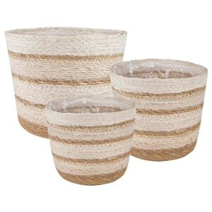 vidaXL Seagrass Plant Baskets 3 pcs Natural,White and Beige