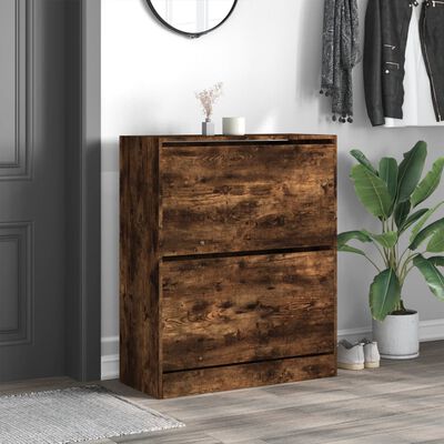vidaXL Shoe Cabinet Smoked Oak 80x34x96.5 cm Engineered Wood