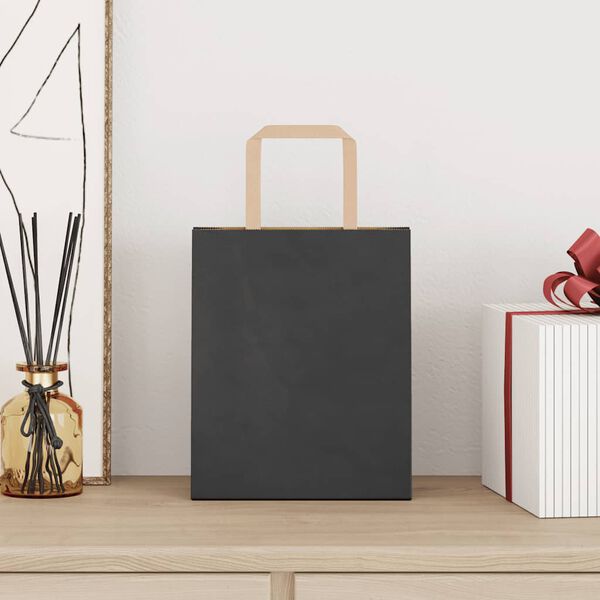 vidaXL Paper Bags 50 pcs with Handles Black 18x8x22 cm