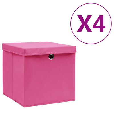 vidaXL Storage Boxes with Covers 4 pcs 28x28x28 cm Pink