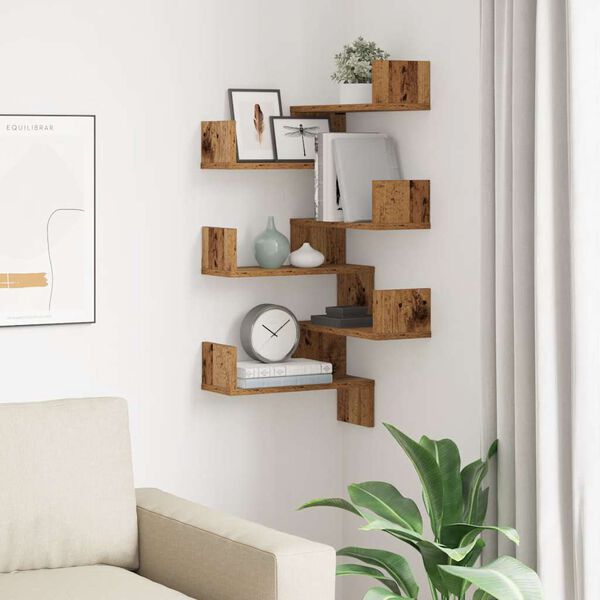 vidaXL Wall Corner Shelves 2 pcs Old Wood 40x40x49.5 cm Engineered Wood