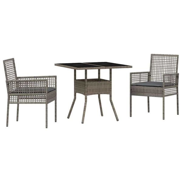 vidaXL Garden Dining Set 3 pcs Grey Poly rattan