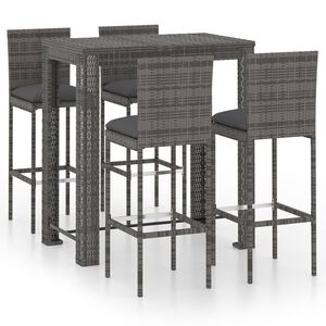 vidaXL 5 Piece Garden Bar Set with Cushions Poly Rattan Grey