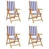 vidaXL Reclining Garden Chairs 4 pcs Blue and White Fabric and Solid Wood