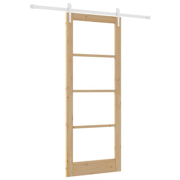 vidaXL Sliding Door Natural 83 x 211 cm Solid Pine Wood and Glass