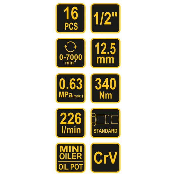 VOREL 16 Piece Air Impact Kit 1/2