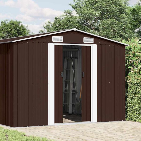 vidaXL Garden Shed 257x489x181 cm Metal Brown