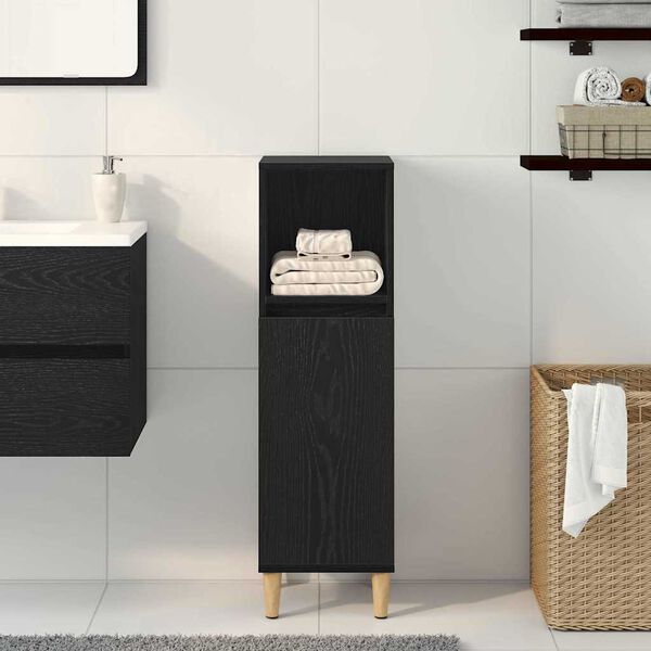 vidaXL Bathroom Cabinet Black Oak 30 x 30 x 100 cm Engineered wood