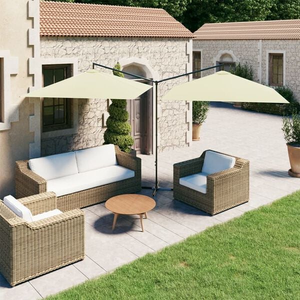 vidaXL Double Garden Parasol with Steel Pole Sand 600x300 cm