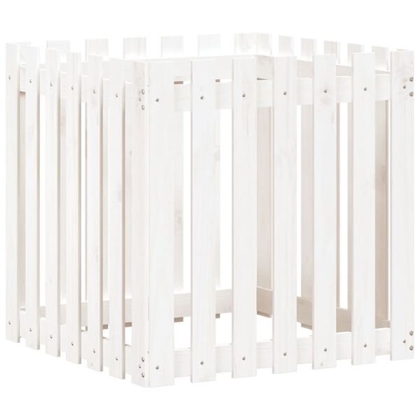 vidaXL Garden Planter with Fence Design White 70x70x70 cm Solid Wood Pine