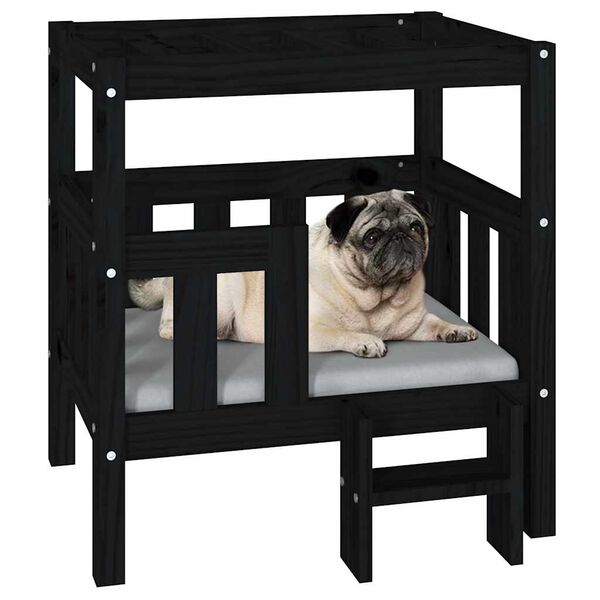vidaXL Dog Bed Black 65.5x50.5x70 cm Solid Wood Pine