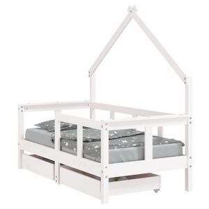 vidaXL Kids Bed Frame with Drawers White 70x140 cm Solid Wood Pine