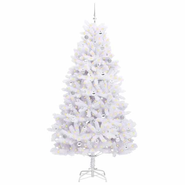 vidaXL Artificial Hinged Christmas Tree White 240 cm PVC and Steel