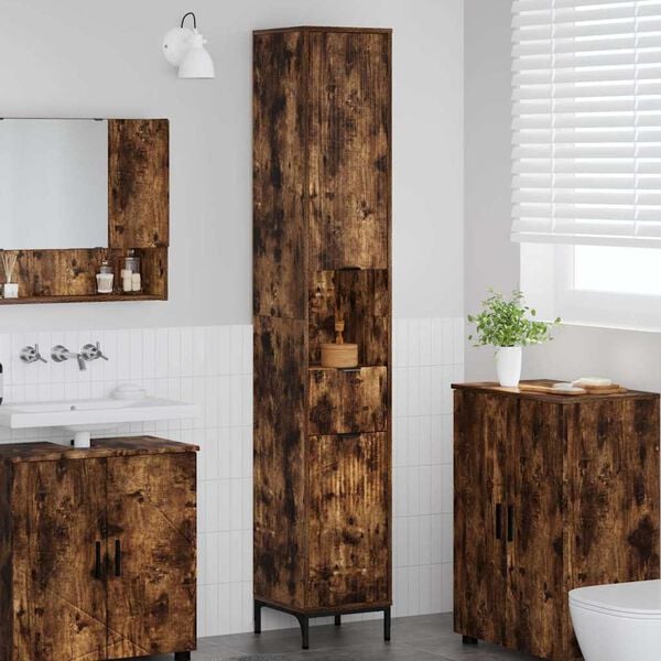 vidaXL Bathroom Cabinet with Drawer Smoked Oak 31.5 x 33 x 190 cm