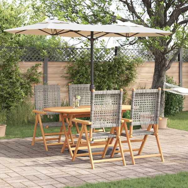 vidaXL Garden Dining Set 5 pcs Grey Solid acacia wood and poly rattan