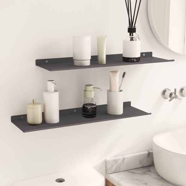 vidaXL Floating Shelf Wall-mounted 2 pcs Black 60 x 18 x 2.5 cm Steel