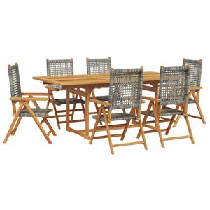 vidaXL 7 Piece Garden Dining Set Grey Poly Rattan and Solid Wood