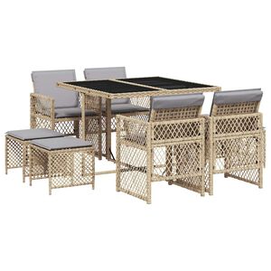 vidaXL 9 Piece Garden Dining Set with Cushions Beige Poly Rattan