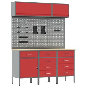 vidaXL Work Cabinet Set with Drawer with Storage Manual 8 pcs Red