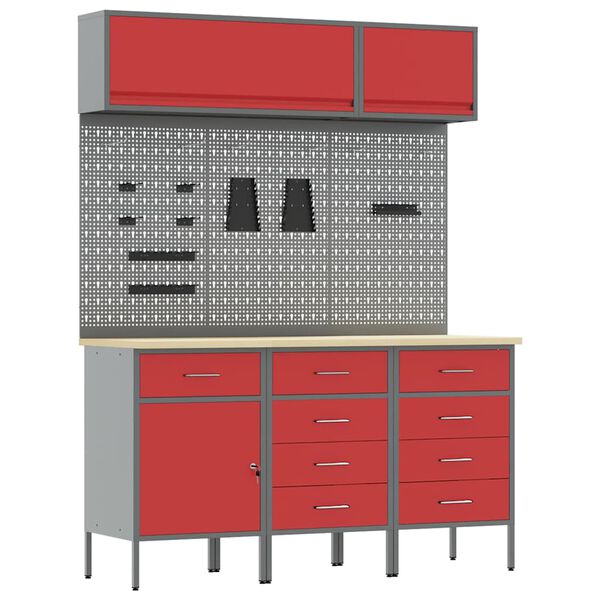 vidaXL Work Cabinet Set with Drawer with Storage Manual 8 pcs Red