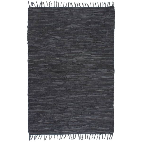 vidaXL Hand-woven Chindi Rug Leather 190x280 cm Grey