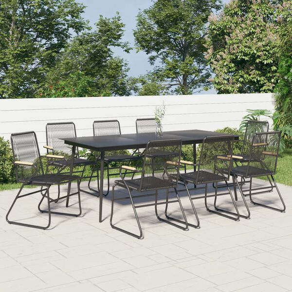 vidaXL 9 Piece Garden Dining Set Black PVC Rattan