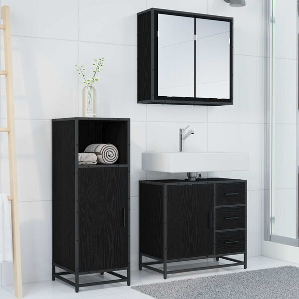 vidaXL Bathroom Furniture Set 3 pcs Black Oak Engineered Wood
