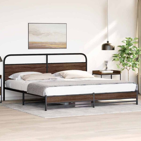vidaXL Metal Bed Frame without Mattress Brown Oak 200x200 cm