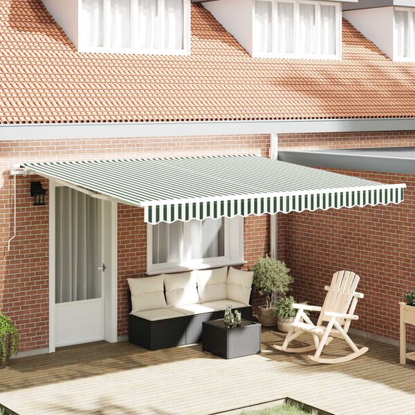 vidaXL Retractable Awning Green and white 400 x 300 cm Polyester