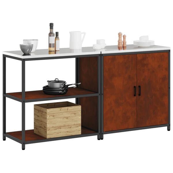 vidaXL Kitchen Storage Set with Shelf 2 pcs Rusty Weathering Steel