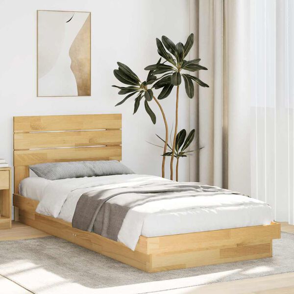 vidaXL Bed Frame with Headboard without Mattress 90x200 cm Solid Wood Oak