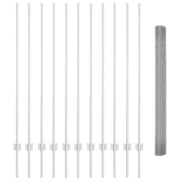 vidaXL Fence with Post Silver 1.4 x 25 m Steel