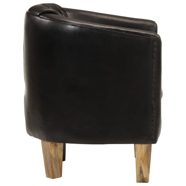vidaXL Tub Chair Black Real Leather