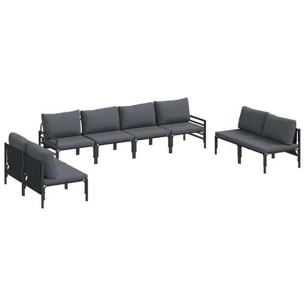 vidaXL Garden Sofa Set with Cushion 8 pcs Black Steel