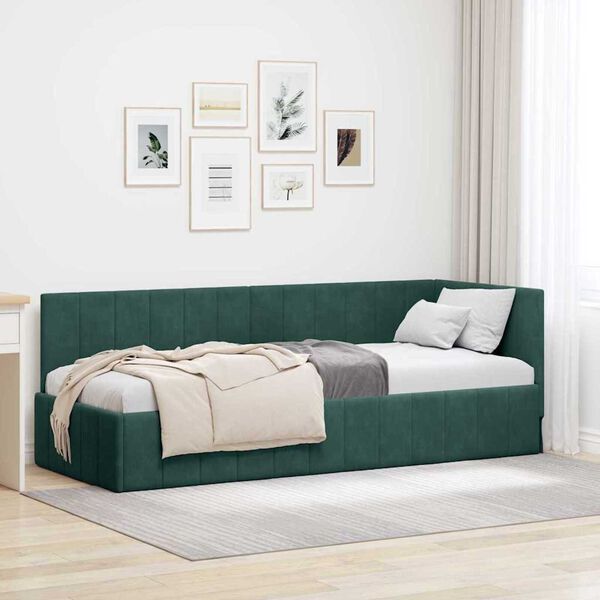 vidaXL Corner Bed Frame Dark Green 80 cm x 200 cm Velvet