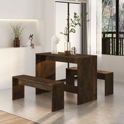 vidaXL 3 Piece Dining Set Smoked Oak Engineered Wood